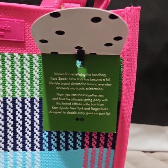 Kate Spade Pink Plaid Tote Bag X TARGET COLLAB - Picture 3 of 7